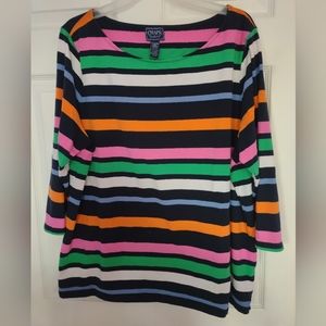 Chaps Striped 3/4 Sleeves Top